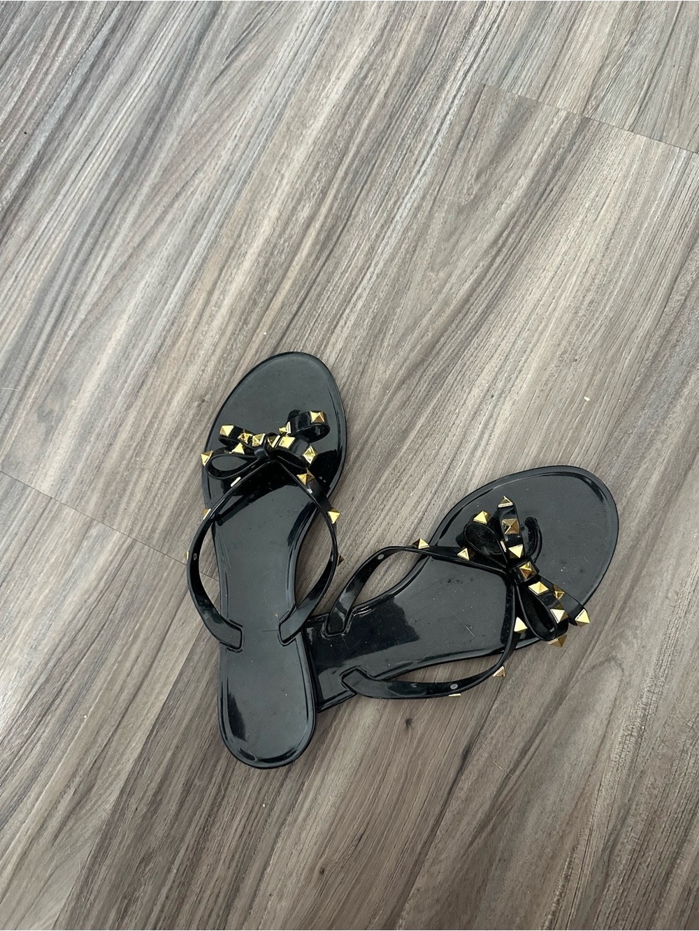 Black Bow Studded Jelly Sandals - Women